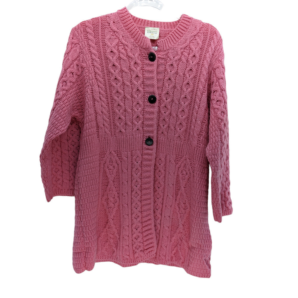 Cable wool  Button Front Cardigan Sweater - Pink